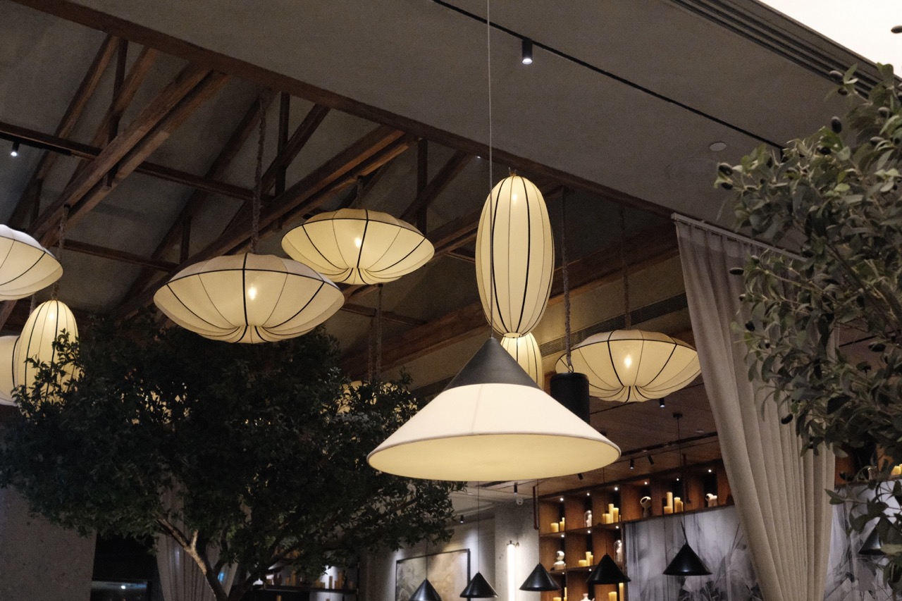 Some pendant lamps hanging from the ceiling
